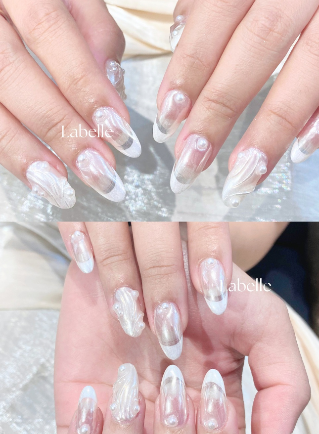 Ethereal White Marble French Tips
