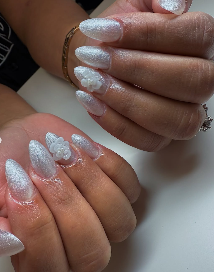 Icy Silver Glitter with Floral Accents