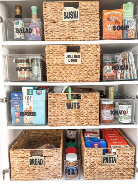 Labeled Woven Basket Pantry System