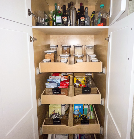 Pull-Out Pantry with Labeled Bins