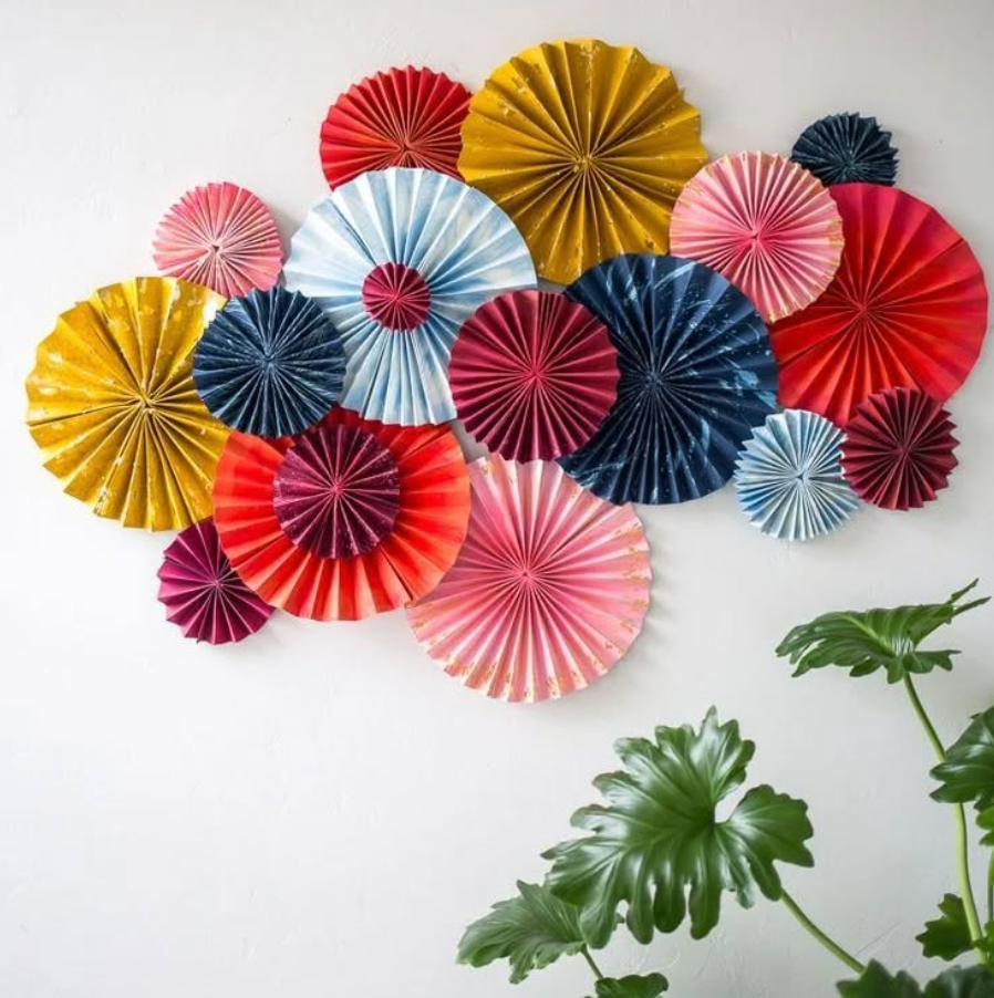 Colorful Paper Fan Wall Installation
