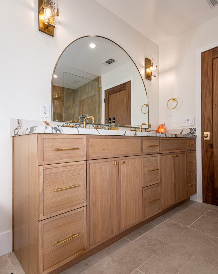 Warm Wood and Marble Master Bath