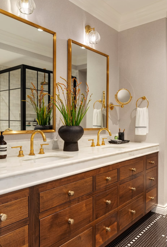 Transitional Gold and Wood Bathroom
