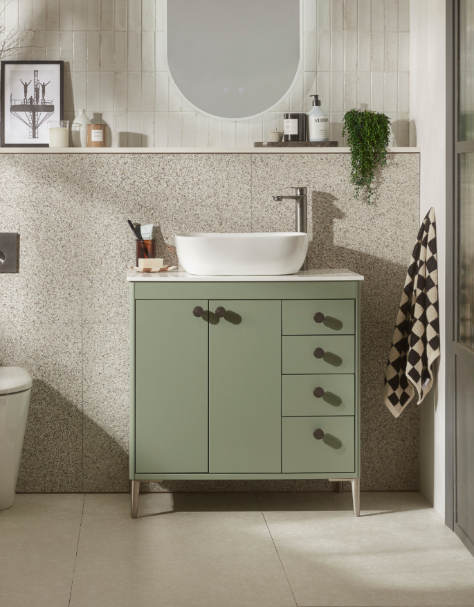 Sage Green Cabinet with Terrazzo Accents