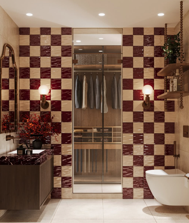 Dramatic Checkerboard Marble Bathroom