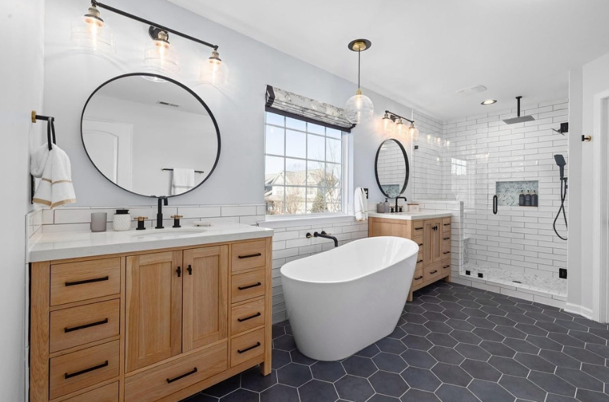 Modern Farmhouse Black and Wood Bath