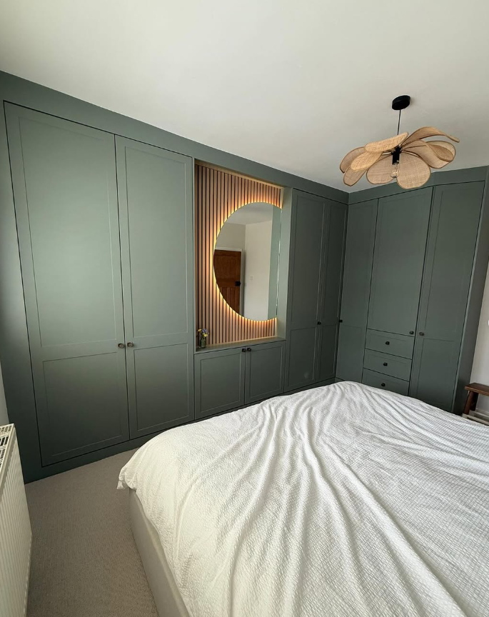 Sage Green Fitted Wardrobes with Illuminated Mirror