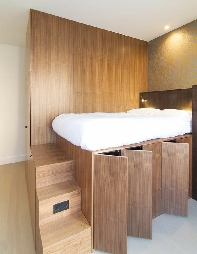 Elevated Platform Bed with Built-In Wardrobes