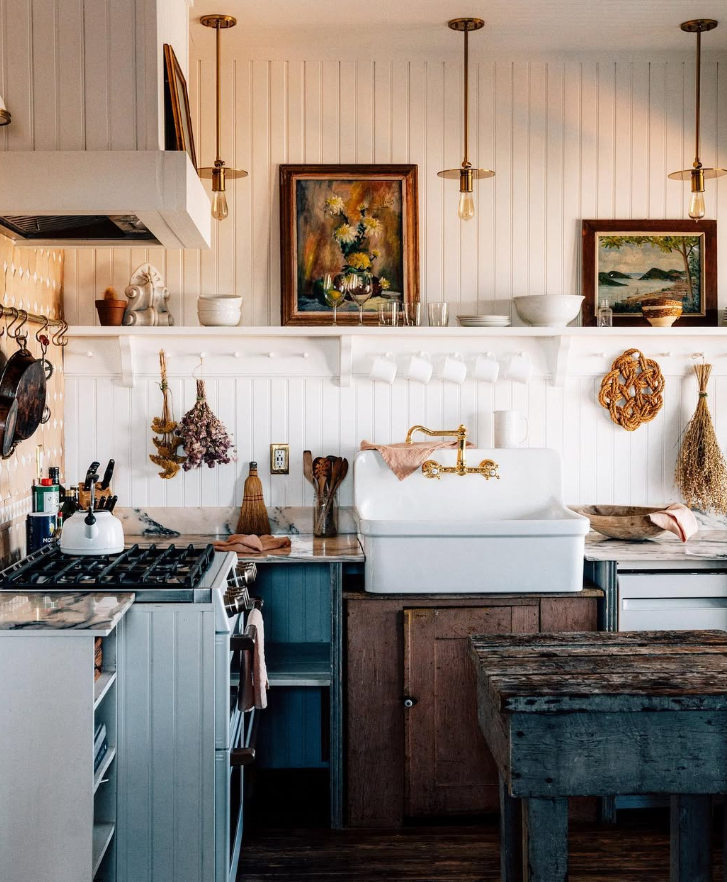 Eclectic Vintage Kitchen with Brass Fixtures