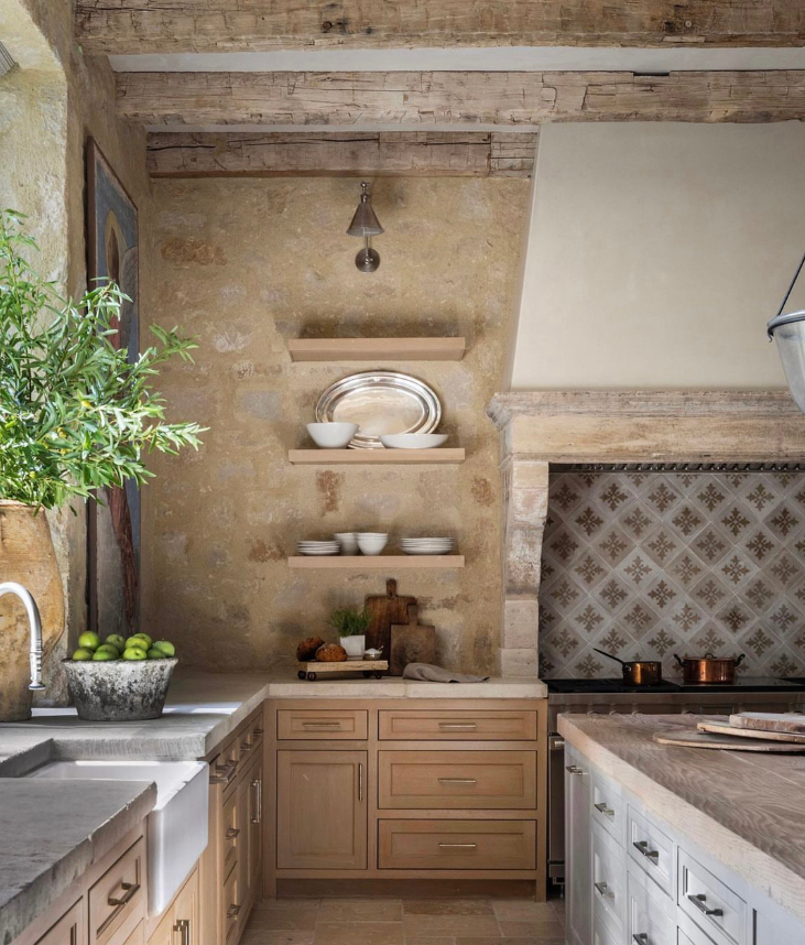 Old-World Stone Kitchen with Floating Niches