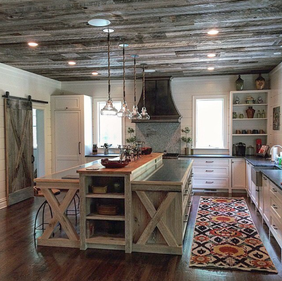 Reclaimed Wood Ceiling with X-Brace Island