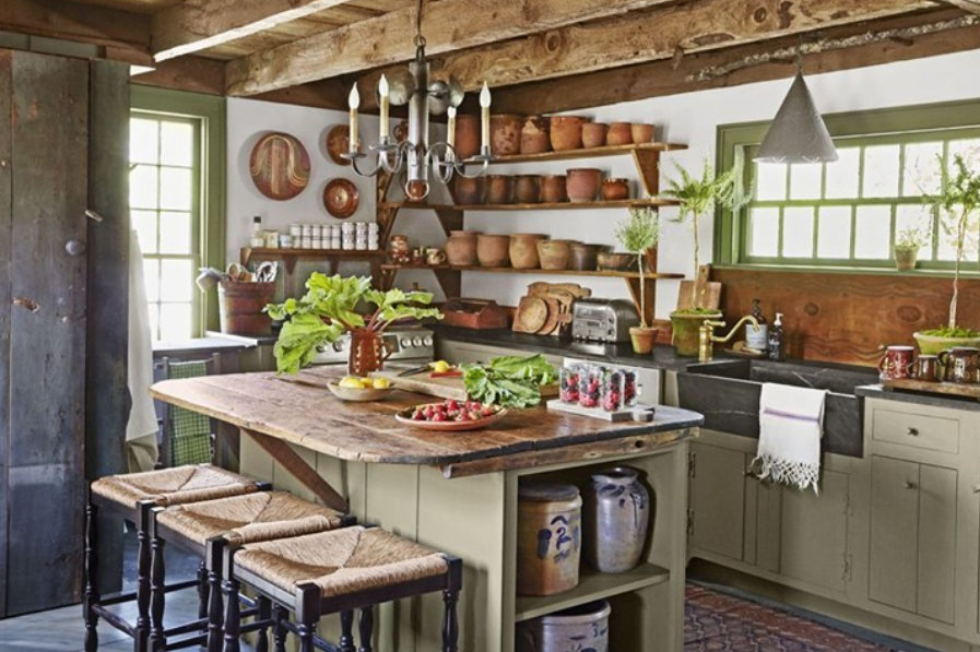 Sage Green Kitchen with Terracotta Pottery Collection