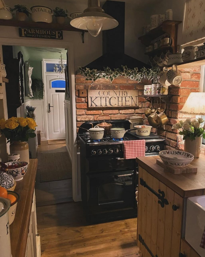 Brick Range Wall Country Kitchen