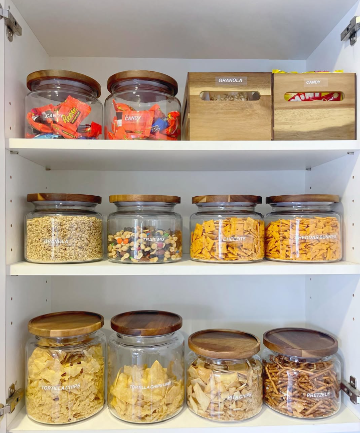 Glass Jar Snack Cabinet with Acacia Lids