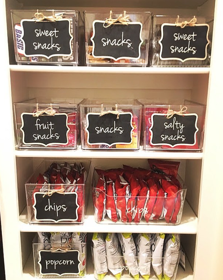 Clear Bin Pantry Snack System with Chalkboard Labels