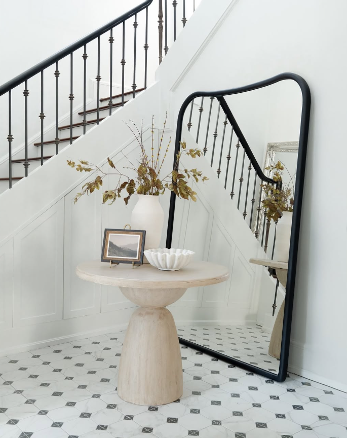 Serene Minimal Entry with Oversized Mirror