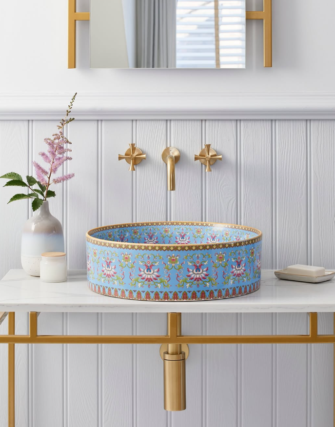 Luxurious Blue Patterned Vessel Sink