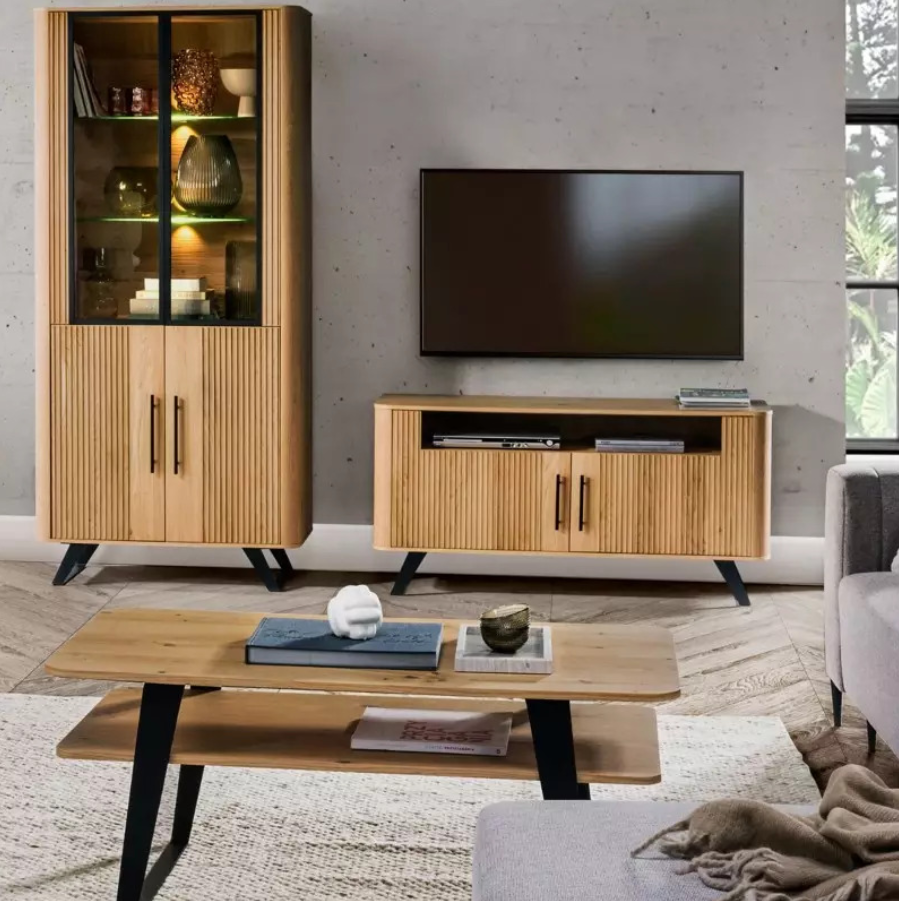 Contemporary Natural Wood Console Set