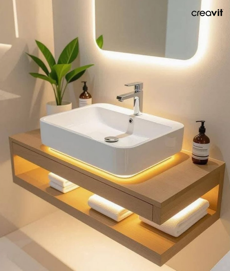 Scandinavian Floating Vanity with LED Accent