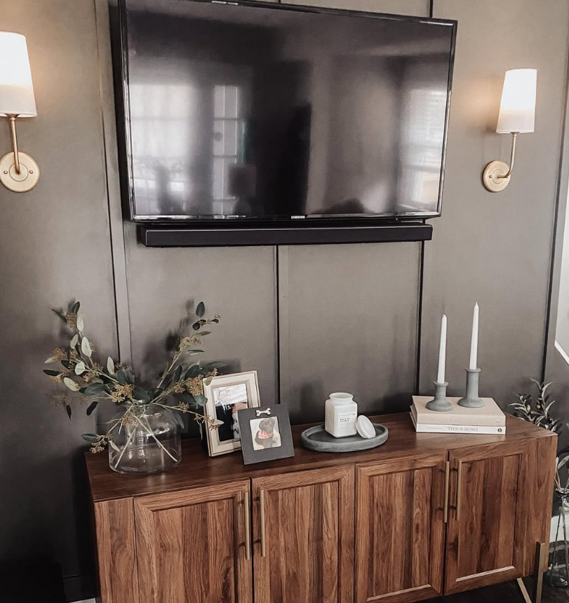 Transitional Wood Console with Sconces