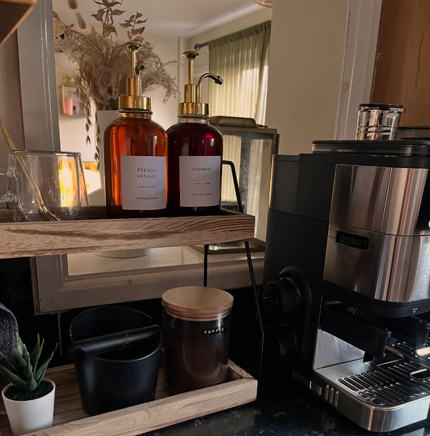Amber Syrup Dispenser Coffee Setup