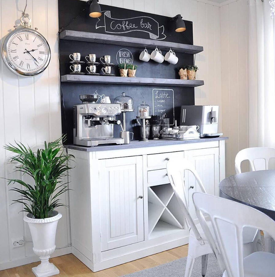 Chalkboard Wall Coffee Bar with Open Shelving