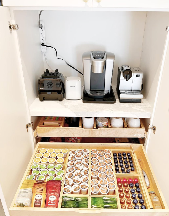 Hidden Coffee Cabinet with Pull-Out Drawers