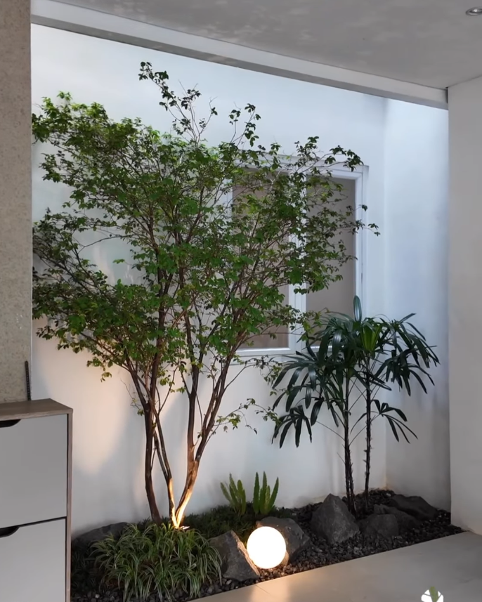 Indoor Courtyard Garden with Globe Lighting