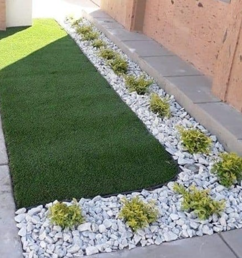 Turf Strip with White Gravel Edging