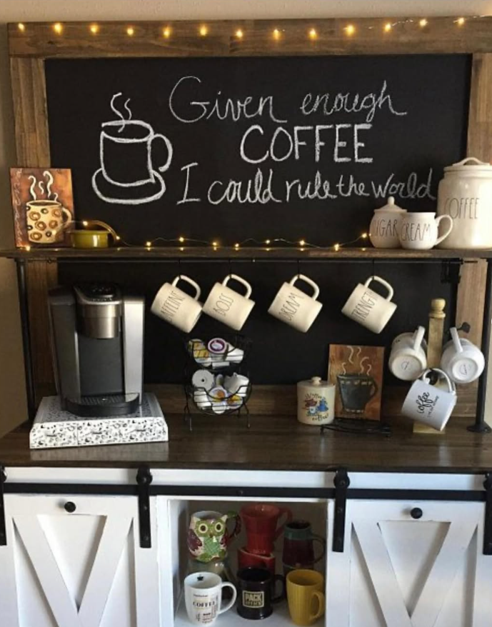Farmhouse Coffee Bar with Barn Door Cabinet