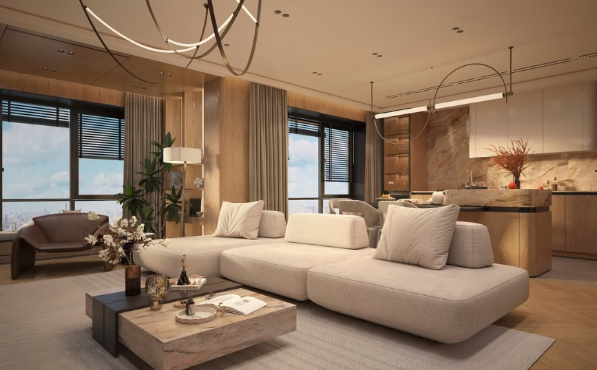 Luxury Warm Tone Studio with Marble and Wood