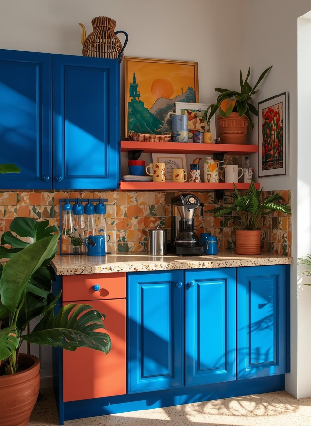 Bold Blue and Orange Kitchen Coffee Corner