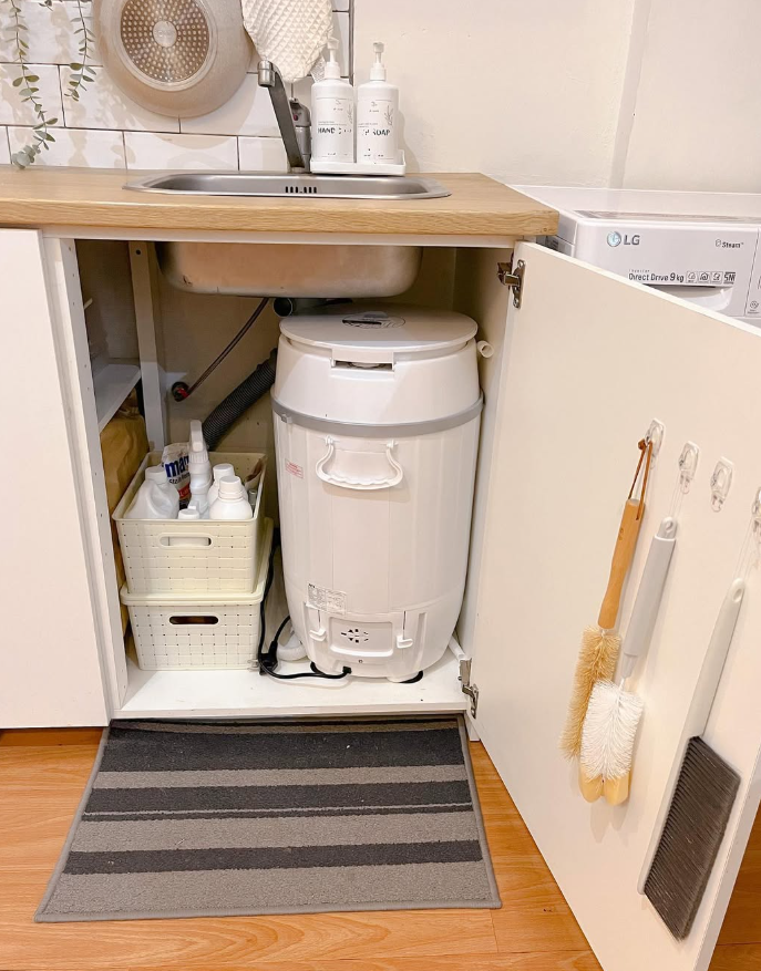 Compact Sink Cabinet with Mini Washer