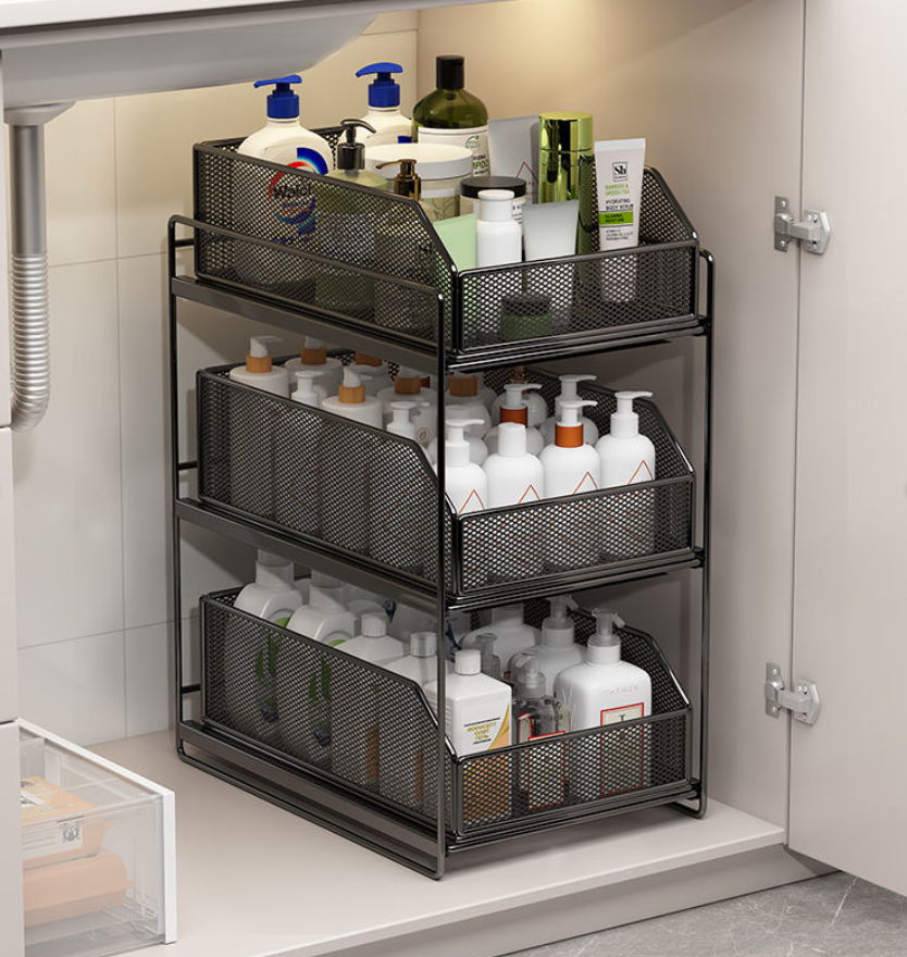 Three-Tier Sliding Metal Basket