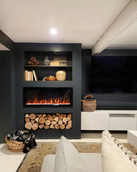 Modern Black Feature Wall with Fireplace