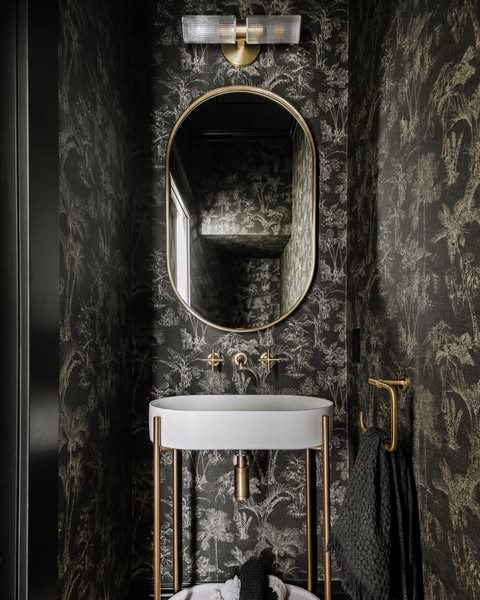 Moody Charcoal Marble Powder Room