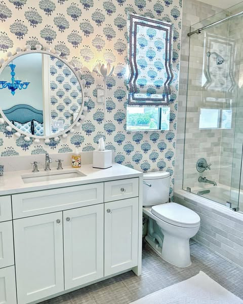Navy Geometric Wallpaper Accent