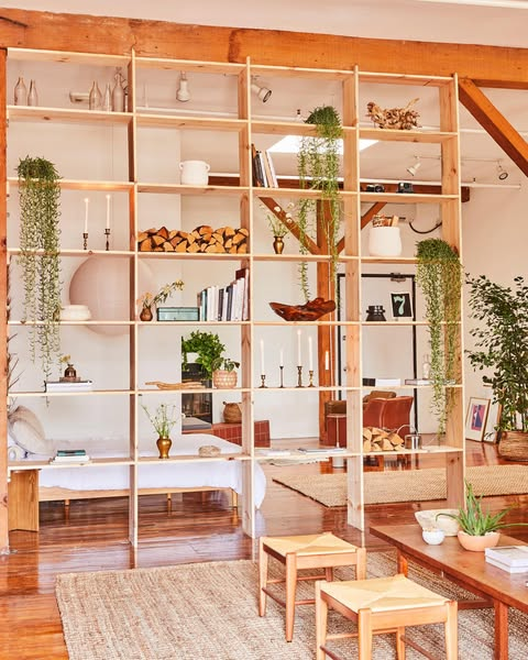 Open Wood Room Divider Shelf