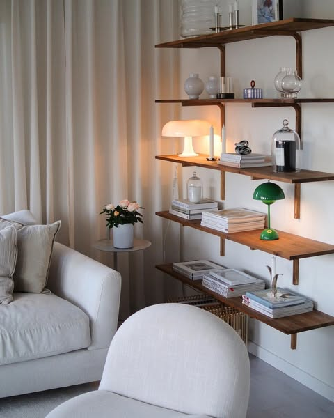 Floating Wall-Mounted Wood Shelves