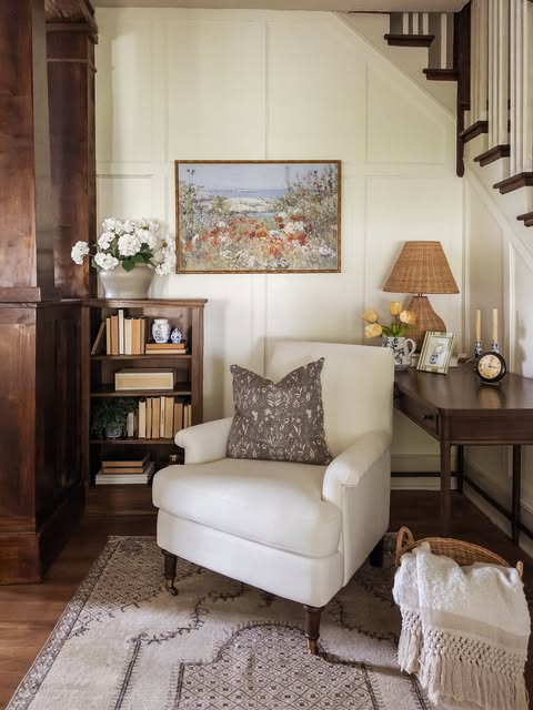 Classic Wooden Bookcase Reading Corner