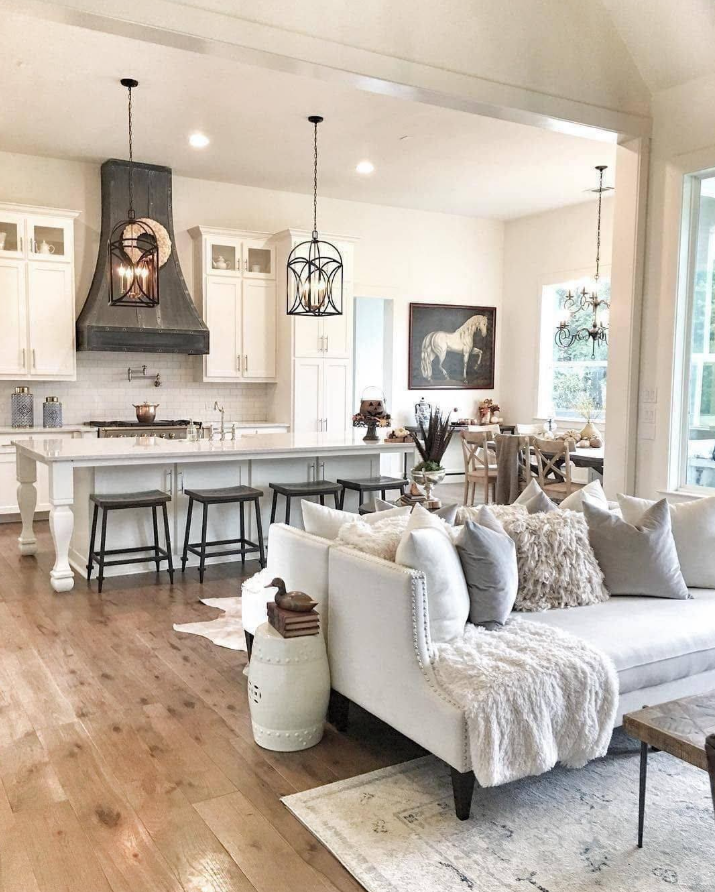 Open-Plan Farmhouse Kitchen and Living Room