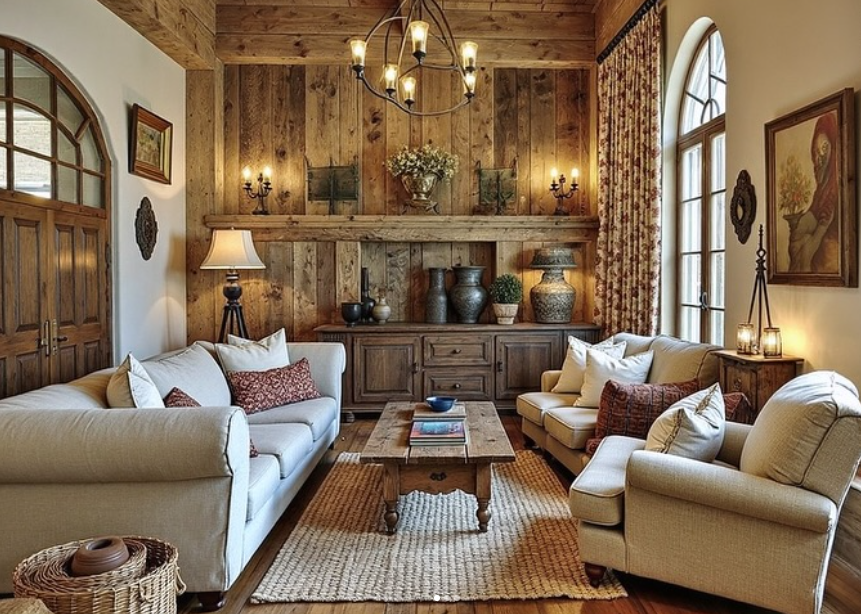 Rustic Lodge-Style Farmhouse with Wood Plank Walls