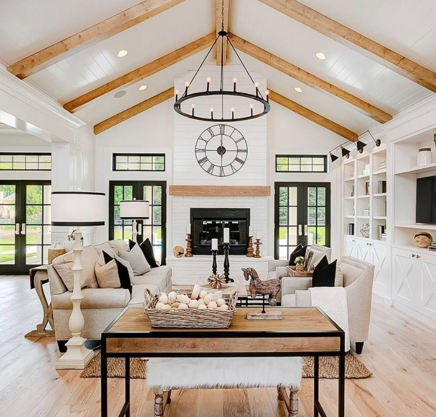 Vaulted Ceiling Farmhouse with Exposed Wood Beams